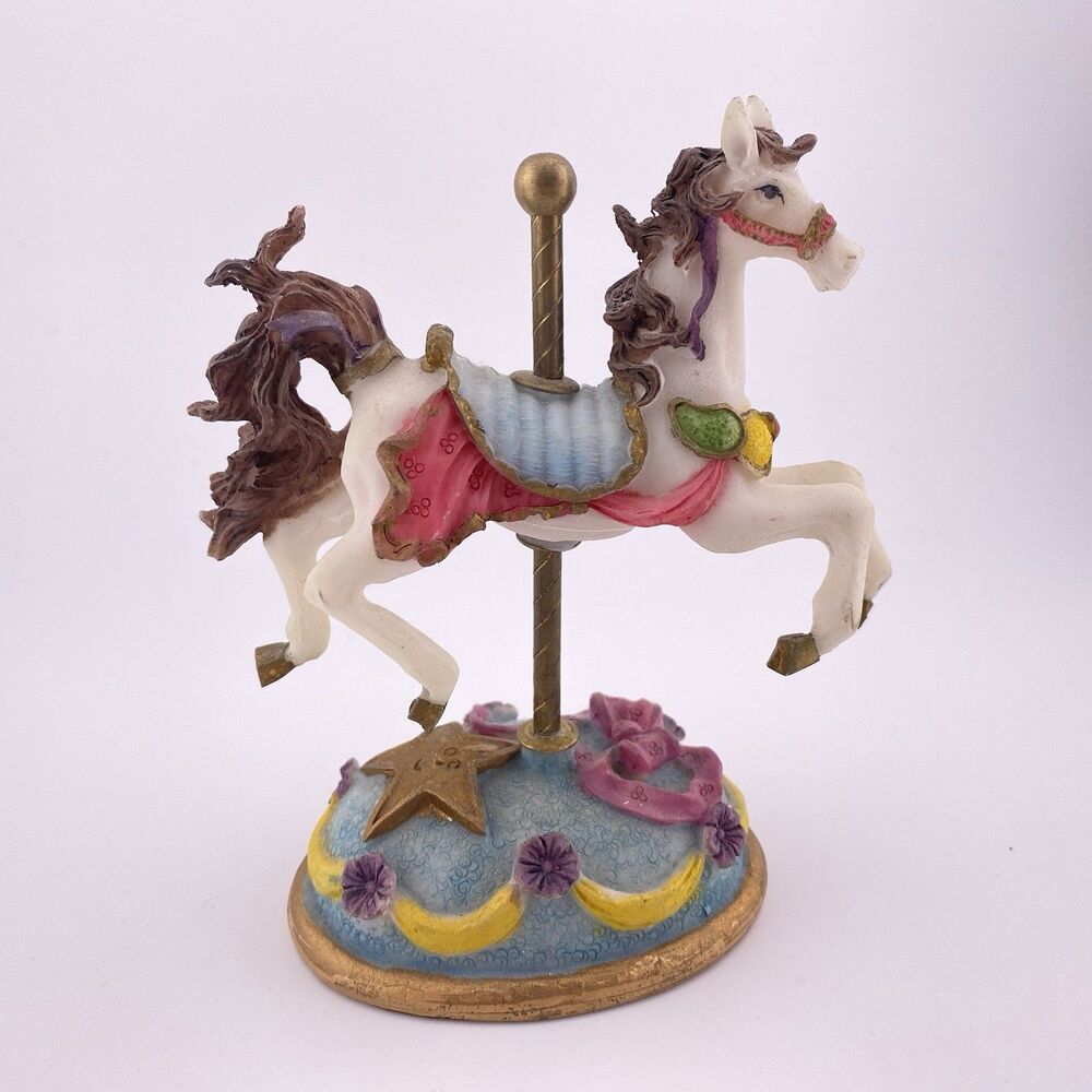 K’s Collection Whimsical Carousel Horse Flowers Bows Floral Vintage Figurine